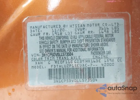 2020 Nissan Kicks Sr Xtronic Cvt z USA, uszkodzony, nr VIN 3N1CP5DV0LL573504